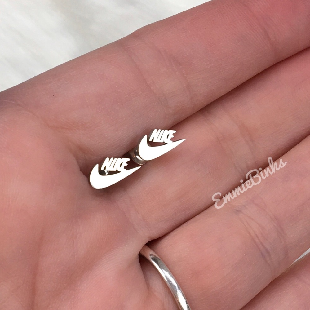 New NIKE Swoosh Stainless Steel Laser Earrings / Minimalist Nike Cutout Set - Picture 2 of 16